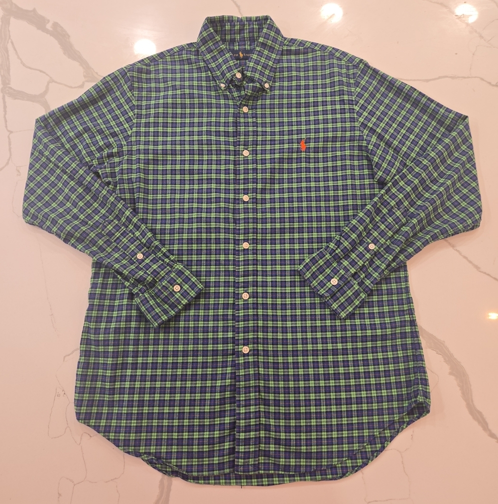 Ralph Lauren Embroidered Pony Plaid Button Down Shirt Green Mens Medium - Picture 2 of 7